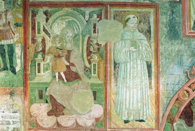 Madonna in trono con Bambino e due angeli; San Romualdo (?)